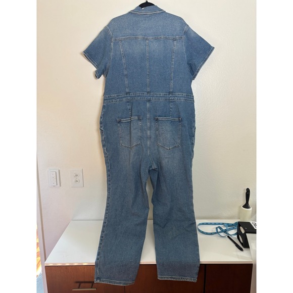 Good American Fit For Success Denim Jumpsuit Short Sleeve Utility Size 3XL/ 6 - Picture 7 of 8